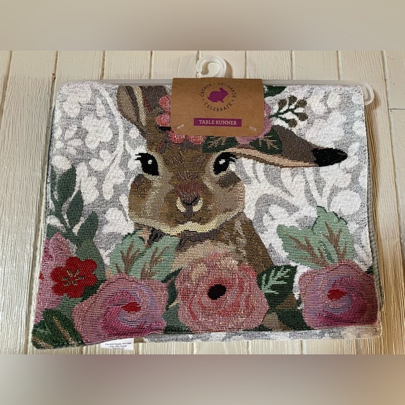 Easter Bunny Bliss Embroidered Quilted Table Runner 13" X 72" Floral New - Picture 2 of 5